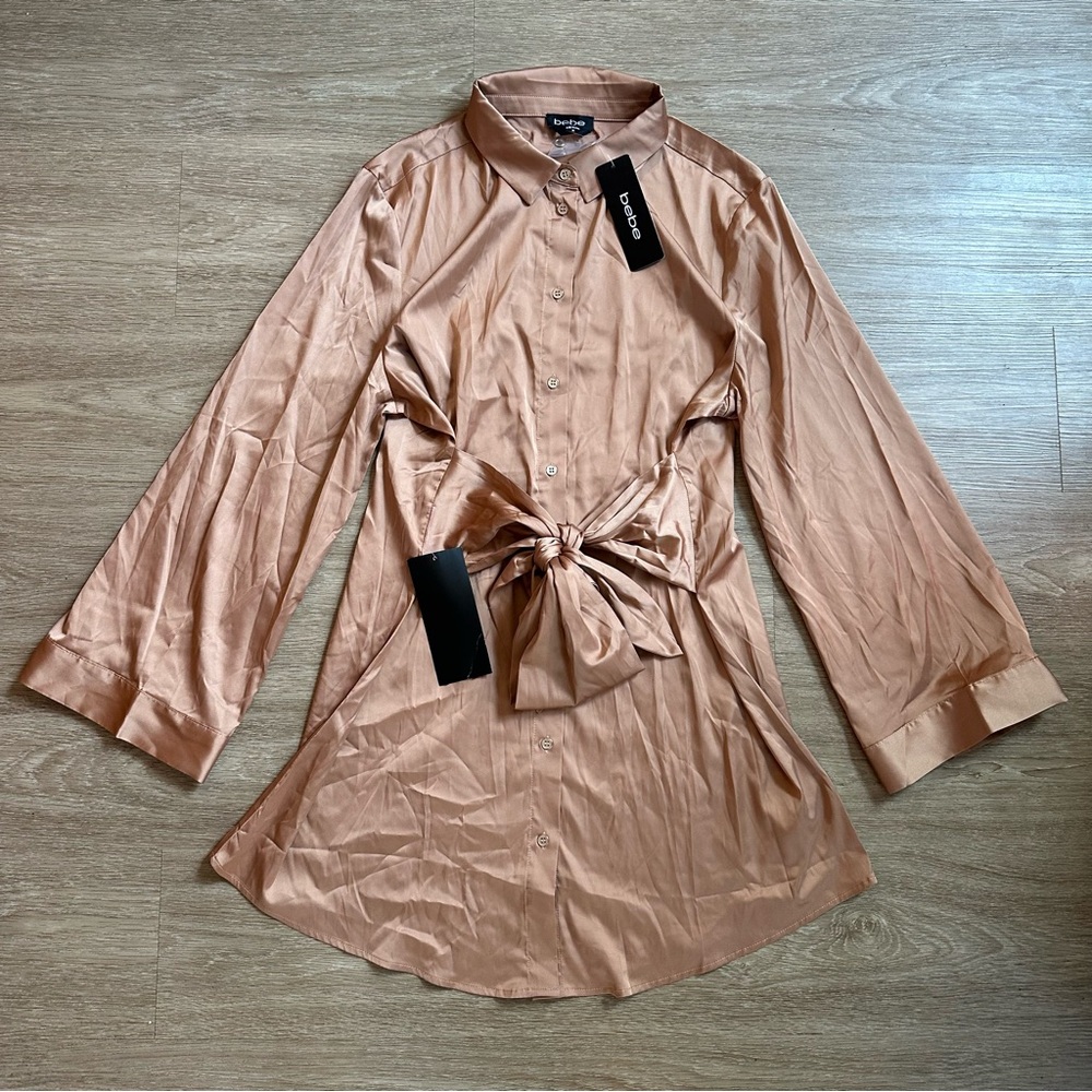 NWT Bebe Charmeuse Shirt Dress